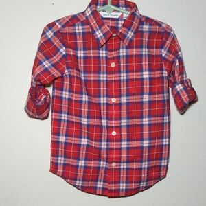 Janie and Jack Red White Blue Button Down Roll-Tab Sleeve Shirt Cotton Size 3